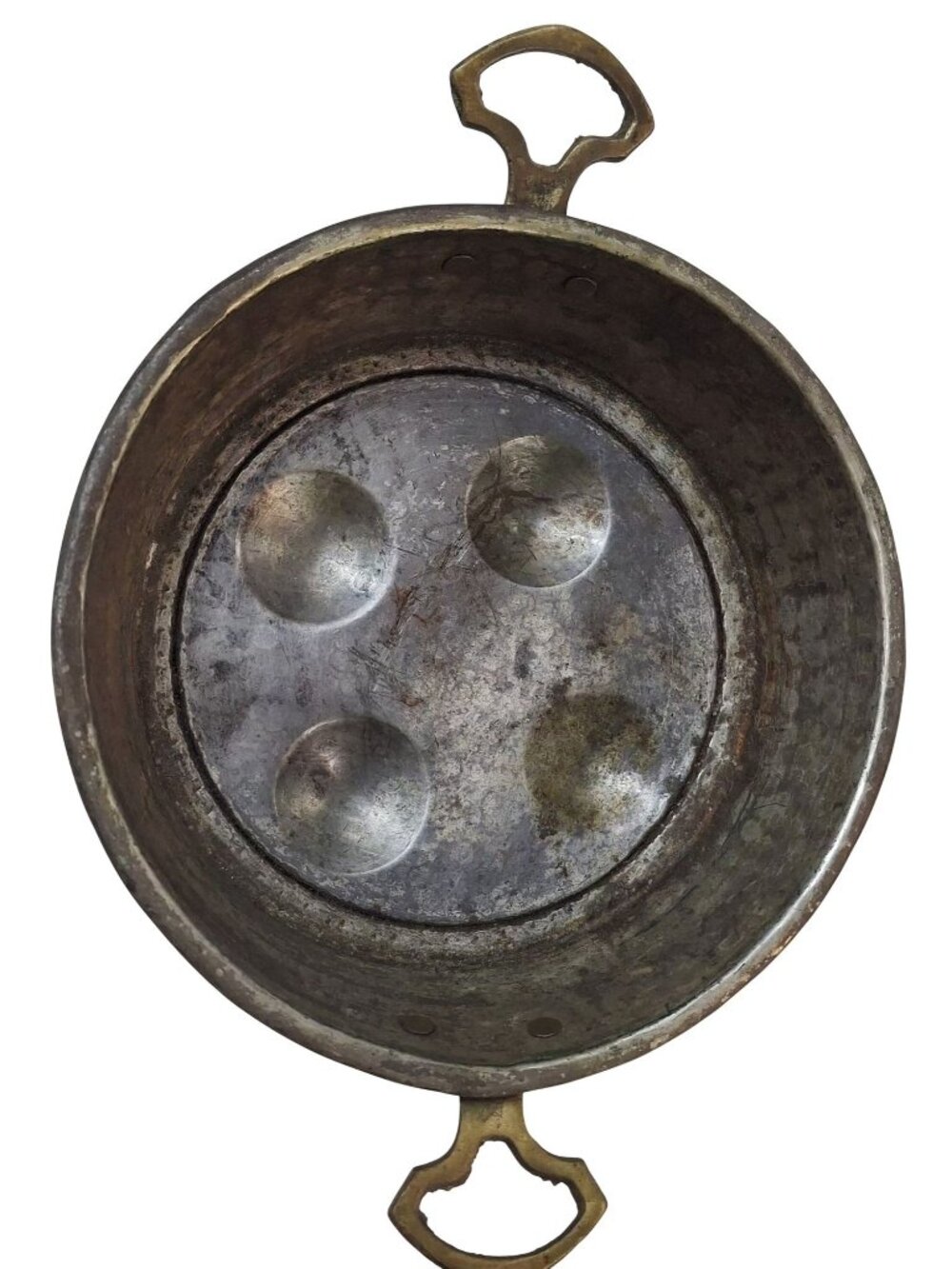 Vintage Brass & Copper Egg Poacher Pan With Dual Handles Four Egg Wells Durable